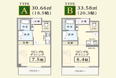 部屋の間取り一覧表 TYPE A・TYPE B